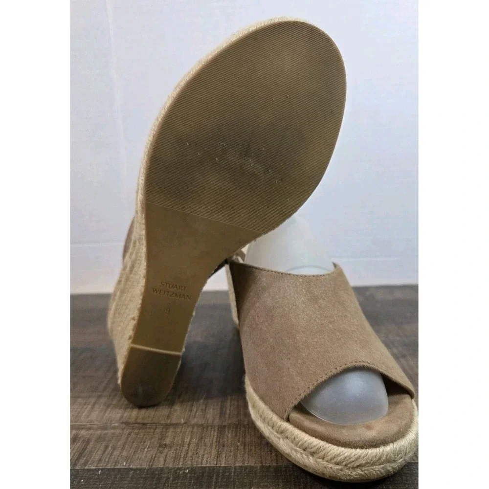 Stuart Weitzman Wonda Espadrille Wedge Platform Sandal Camel Size 9